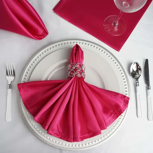 Vista 2 de Efavormart - Paquete de 5 servilletas de satén sin costuras, color fucsia, resistentes a las arrugas, 20 x 20 pulgadas 2-Fucsia