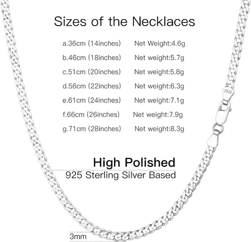 Vista 7 de Cadena de eslabones cubanos de plata 925 maciza de 016 pulgadas 0197in borde plano cadena de eslabones cubanosFigaro joyería de hip hop para hombres