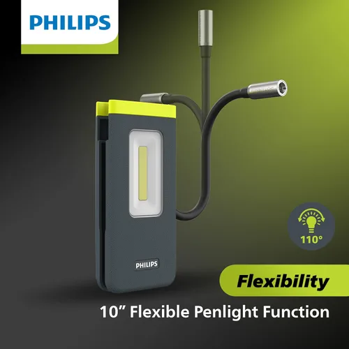 Vista 7 de Philips Xperion 6000 Luz de trabajo LED recargable de bolsillo, linterna de mano profesional de 300 lúmenes con base magnética y gancho