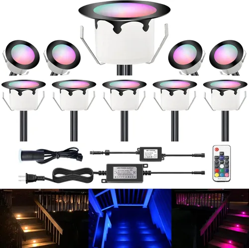 Vista 8 de Kit de luces LED que cambian de color con transformador y control remoto, paquete de 10 luces IP67 impermeables Φ1.77 pulgadas, 12 V, bajo voltaje