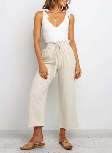 Vista 7 de Dokotoo - Pantalones casuales con bolsillos, cómodos, con cintura elástica, color liso, para mujer
