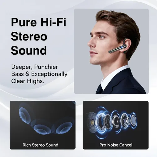 Vista 10 de Auriculares Bluetooth, auriculares inalámbricos Bluetooth 5.4 con 10 horas de tiempo de conversación manos libres, auriculares de una sola oreja