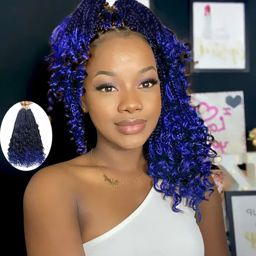 Vista 25 de Flagship 9 Paquetes Goddess Box Braids Cabello de Ganchillo para Mujeres Negras - 10 Pulgadas Pre-enrollado con Puntas Rizadas, Estilo Bohemio 1b