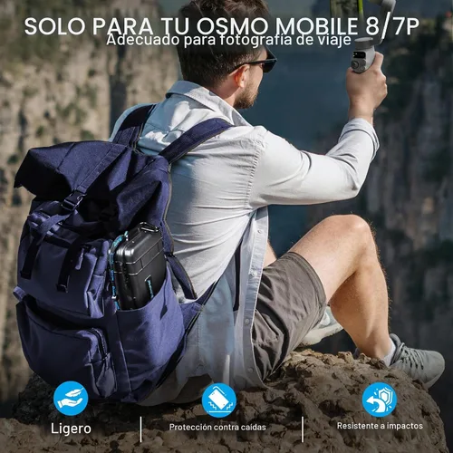 Vista 6 de Lekufee Estuche rígido impermeable de viaje para DJI Osmo Mobile 8, Osmo Mobile 7P / 7 estabilizador de cardán y accesorios (solo funda y bolsa)