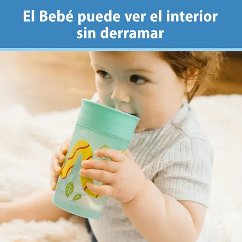 Vista 19 de Dr. Brown's Milestones Cheers 360 - Vaso de transición sin boquilla, apto para viajes y sin fugas, para bebés y niños pequeños, animales azul/verde