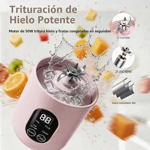 Vista 5 de Licuadora portátil para batidos, 580ML USB-C recargable Juicer Cup (rosa)