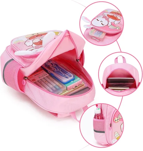 Vista 3 de Reqinqin Lindas mochilas reales para niños pequeños, mini bolsa de viaje de dibujos animados de animales para bebé niña niño de 1 a 5 años