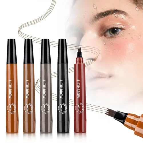 Vista 7 de Microblading Lápiz de cejas, lápiz mágico de contorno de cejas 2026 con punta de micro-tenedor, 3D resistente al agua con 4 puntas brocha de carrete