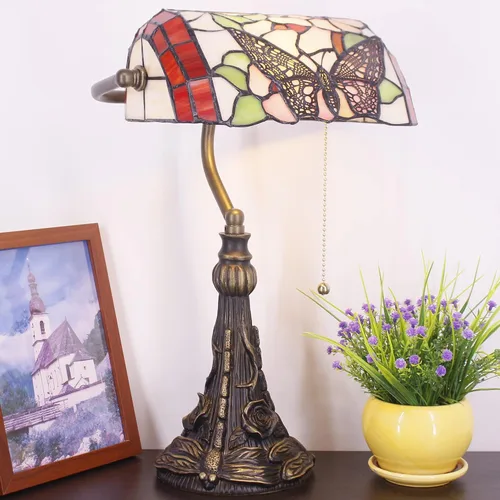 Vista 4 de Lámpara de Banquero Tiffany Pequeña Lámpara de Mesa de Vidrio Emplomado Estilo Tiffany Luz de Piano Lámpara de Escritorio Ángulo Ajustable 10.6 x