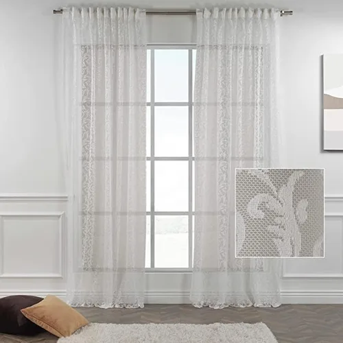 Vista 11 de Juego de 2 paneles de cortinas extralargas de encaje beige con bolsillo para barra y pestaña trasera, decoración del hogar, cortinas hechas a medida