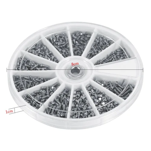Vista 2 de 600pcs 12 tipos de tornillos pequeños Tuercas Kit surtido M1 M1.2 M1.4 M1.6 con caja de plástico para relojes Glassess Electrónica con caja