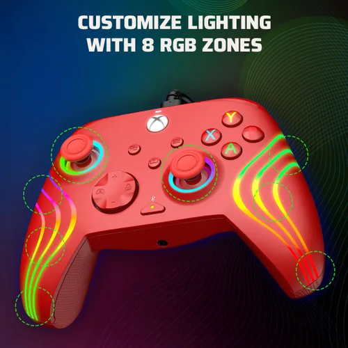 Vista 5 de PDP Afterglow Wave Wired Controller Red For Xbox Series XS, Xbox One & Windows 1011