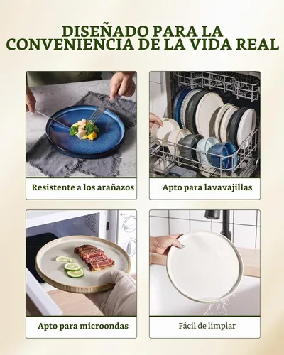 Vista 8 de famiware Star Platos de Ensalada para 6, Juego de Platos de 8 Pulgadas, Vajilla de Gres, Platos Pequeños para Postre, Ensalada, Aperitivo, Blanco