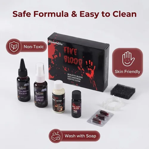 Vista 3 de SFX - Kit de sangre falsa de látex líquido, cápsulas de sangre para Halloween
