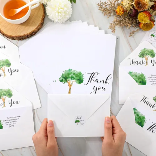 Vista 4 de Fumete Juego de 50 tarjetas de agradecimiento funerarias con sobres y calcomanías, tarjetas de agradecimiento de condolencias con mensaje