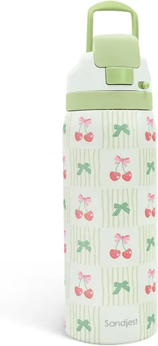 Vista 44 de Botella de agua aislada de acero inoxidable SANDJEST con pajita para deportes y viajes, la mejor tía de siempre, 946ml, regalos para mujeres, día