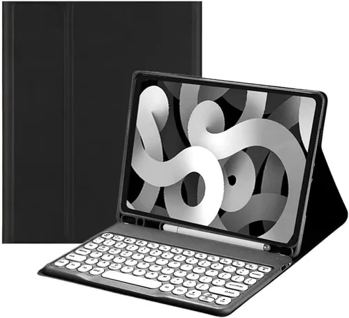 Vista 3 de Funda de teclado para Fire HD 10 Plus/HD 10 (solo para 11ª generación, versión 2021) Linda funda de teclado de color de clave redonda inalámbrica