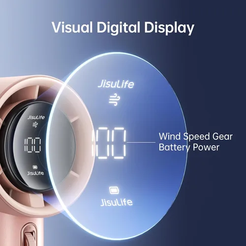 Vista 3 de Ventilador de mano JISULIFE Pro1S - Flujo de aire de última generación: hasta 12 horas de funcionamiento Rosa Iceberry