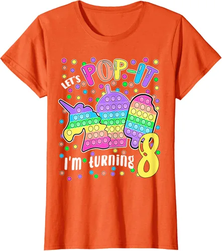 Vista 42 de Let's Pop-it I'm turning 8 Colorful 8th Birthday - Camiseta para niña, Negro