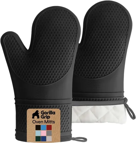 Vista 22 de GORILLA GRIP - Juego de guantes de horno de silicona suave sin BPA, guantes de cocina resistentes al calor e impermeables, forro de algodón grueso