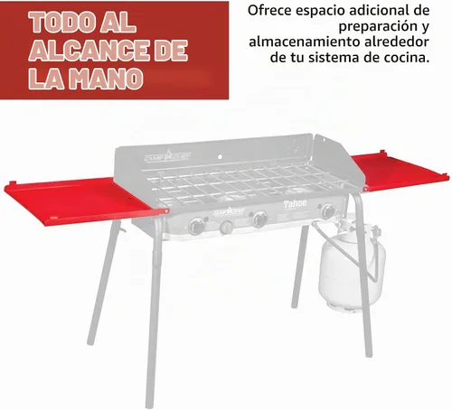 Vista 3 de Camp Chef - Juego de estantes laterales plegables, estufas de tres quemadores, color rojo
