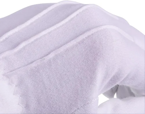 Vista 3 de Guantes de algodón cosidos blancos para inspección formal de joyas de esmoquin guantes blancos para hombres 9 pulgadas