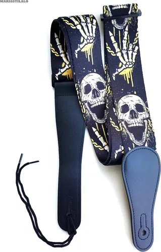 Vista 7 de Correas de guitarra clásica profesional de 2 pulgadas Cool Skull Impreso Polyster Soft Electric Bass Strap (amarillo)