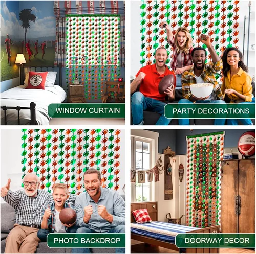 Vista 7 de LOLStar Decoraciones de fiesta de fútbol, paquete de 3 cortinas de flecos de papel de aluminio, 3.3 x 6.6 pies, accesorios de cabina de fotos verde