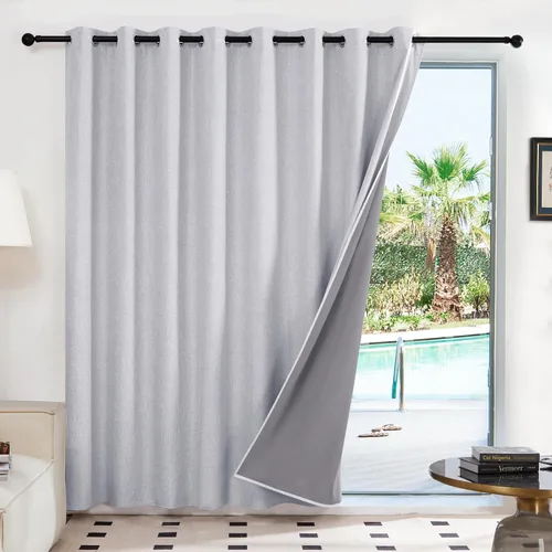 Vista 10 de Deconovo Cortinas 100% opacas para puerta de patio de 84 pulgadas de largo, cortinas de lino extra anchas con textura de lino, paneles de cortina