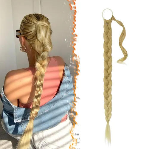 Vista 30 de Barsdar Extensión de 26 Pulgadas de Cola de Caballo Trenzada Larga con Banda Elástica - Extensiones de Cabello en Cola de Caballo Recta y Elegante