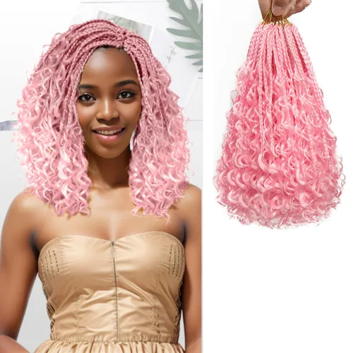 Vista 14 de Flagship 9 Paquetes Goddess Box Braids Cabello de Ganchillo para Mujeres Negras - 10 Pulgadas Pre-enrollado con Puntas Rizadas, Estilo Bohemio 1b