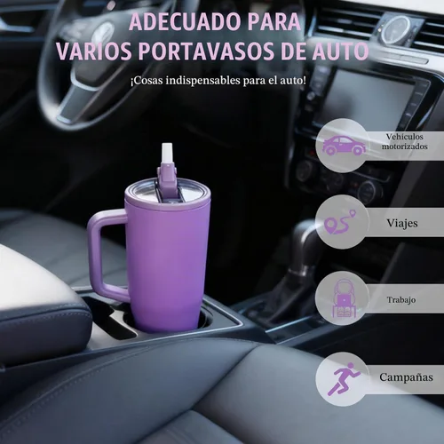 Vista 6 de Botella de agua de 40 onzas con asa, color morado, sexta generación, soporte para tazas compatible para viajes, vaso resistente a fugas
