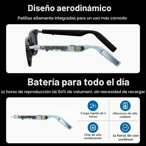 Vista 5 de GetD Gafas inteligentes AI, traducción en 164 idiomas ChatGPT, Bluetooth