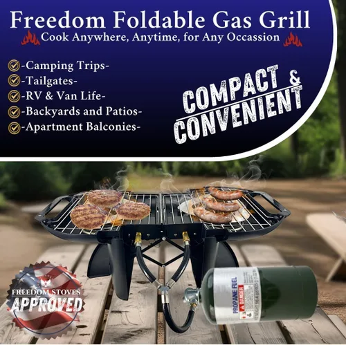 Vista 2 de Parrilla portátil de gas y plancha plegable Fold-N-Go, 9.200 BTU, ligera con estuche de transporte