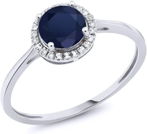 Vista 35 de Gem Stone King Anillo de compromiso de boda de oro blanco de 10 quilates con piedra natal y halo de diamantes Redondo de 0.236 in Anillo de oro