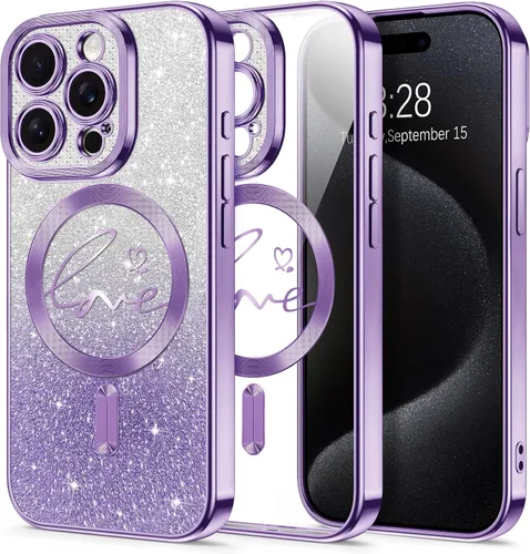 Vista 85 de Hython Funda para iPhone Air con purpurina, compatible con MagSafe Love Heart fundas magnéticas transparentes para teléfono para mujeres y niñas