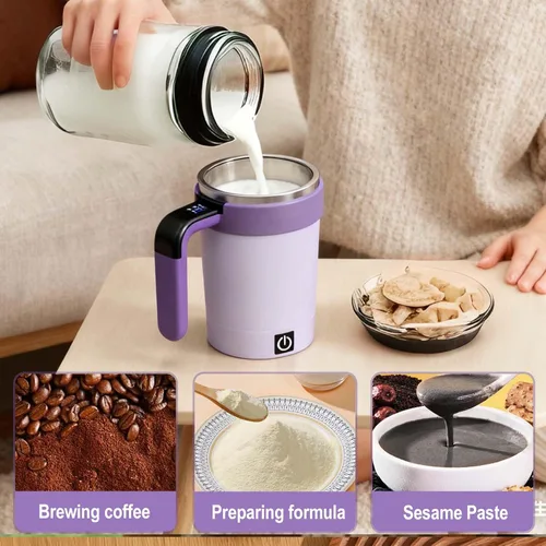 Vista 6 de Taza de agitación magnética automática – Recargable de acero inoxidable portátil para café, leche y chocolate caliente (negro)