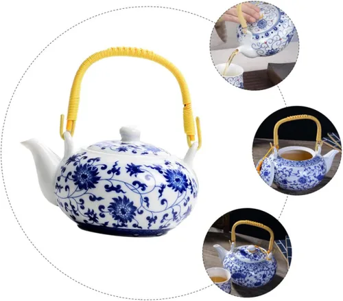Vista 6 de Zerodeko Tetera con mango Tetera de cerámica vintage Kungfu Tetera de gran capacidad para hotel de oficina