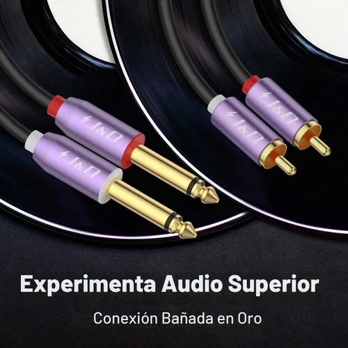 Vista 3 de J&D Cable dual TS de 1/4 de pulgada a RCA dual, carcasa de aleación de aluminio morado, chapado en oro, 0.079 x 0.250 in macho TS a 2 RCA macho