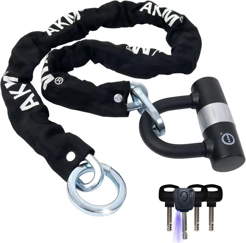 Vista 11 de Candado antirrobo AKM para bicicleta de 3 pies/90 cm de largo, candado de cadena resistente de 10 mm de espesor con 4 llaves, seguridad de 16 mm