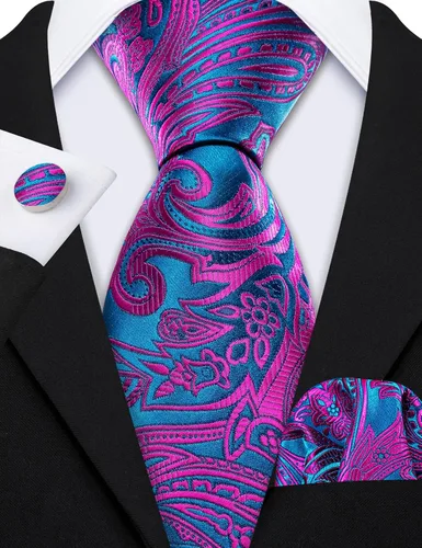Vista 49 de Barry.Wang - Juego de corbata de seda para hombre, diseño de cachemira, pañuelo y gemelos de bolsillo