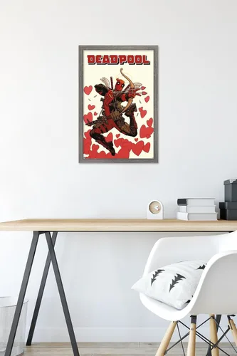 Vista 6 de Marvel Comics Deadpool - Póster de pared de Cupido, 22.4 pulgadas de largo x 14.7 pulgadas de ancho, versión enmarcada de madera de granero