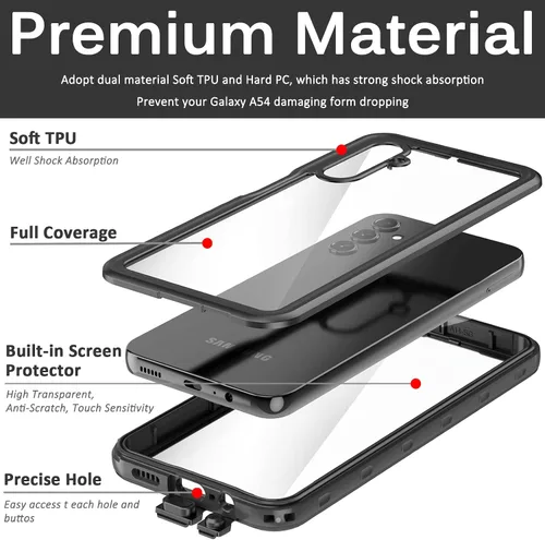Vista 3 de Miimall Funda impermeable compatible con Samsung Galaxy A54 5G, protector de pantalla transparente HD integrado, parachoques completo a prueba