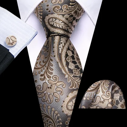 Vista 157 de Barry.Wang - Juego de corbata de seda para hombre, diseño de cachemira, pañuelo y gemelos de bolsillo