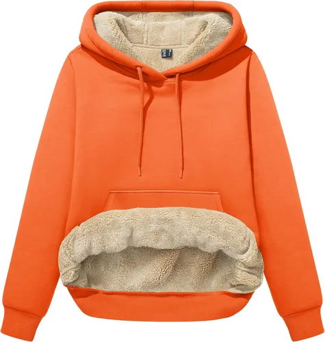 Vista 28 de MAGCOMSEN Sudaderas con capucha para mujer, con forro de sherpa, de vellón, para invierno, cálido, pesado, de algodón, con bolsillo