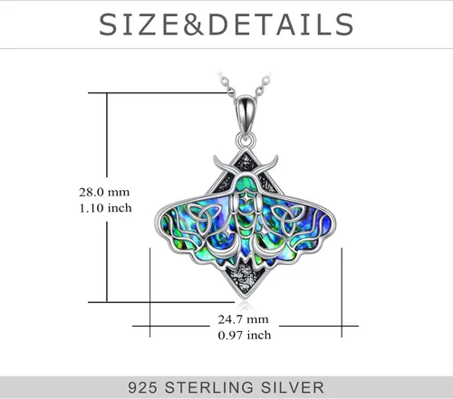 Vista 4 de TIGER RIDER Collar de plata de ley con diseño de ábala de polilla gótica, urna y cristal para mujer