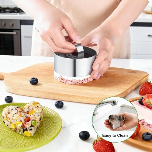 Vista 3 de Anillos para tartas de cocina, moldes de mousse de postre de acero inoxidable con empujador para hacer postres (4 piezas)