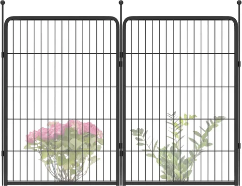 Vista 59 de FXW Valla de jardín al aire libre para el patio, 17 pulgadas de alto x 29.3 pies de largo, barrera de metal resistente para animales, para perros