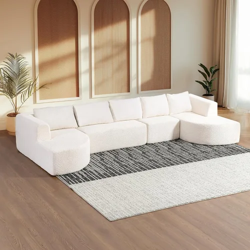 Vista 14 de Sofás seccionales sin hueso de 144 pulgadas para sala de estar, moderno sofá modular en forma de U con diván, cómodo sofá de espuma viscoelástica