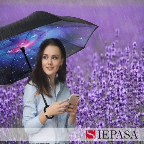 Vista 3 de SIEPASA - Paraguas invertido con mango en forma de C, resistente al viento y a los rayos UV, para mujeres y hombres.